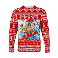 Custom Personalised Hawaii Christmas Long Sleeve Shirt Surfing Santa Mele Kalikimaka Polynesian LT14 - Polynesian Pride