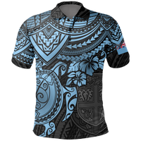 Fiji Polo Shirt Viti Flag Blue Turtle Hibiscus Unisex BLUE - Polynesian Pride