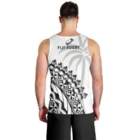 Fiji Rugby Men Tank Top Fijian Cibi Dance Tapa Pattern White LT14 - Polynesian Pride