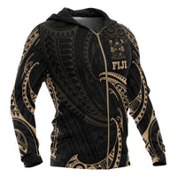 Fiji Polynesian All Over Zip up Hoodie Gold Tribal Wave - Polynesian Pride