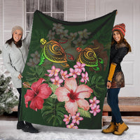 Hawaii Turtle Tropical Flower Premium Blanket - Deni Style - AH - Polynesian Pride