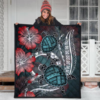 Hawaii Turtle Map Hibiscus Polynesian Premium Quilt - AH - Polynesian Pride