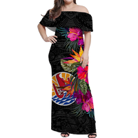 Tahiti Hibiscus Polynesian Tribal Women Off Shoulder Long Dress - LT12 Long Dress Black - Polynesian Pride