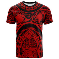 Polynesian T Shirt Guam Flag, Seal with Maui Moana Tattoo Unisex Red - Polynesian Pride