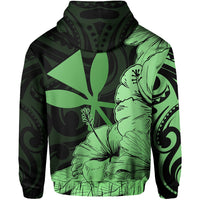 Hawaii Turtle Hoodie (Zipper) Polynesian Hibiscus Art Ver 2.0 Green - Polynesian Pride