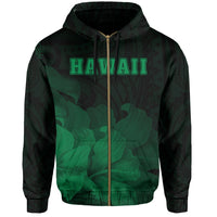 Tropic Hibiscus Seal of Hawaii Zip Hoodie Green - Polynesian Pride