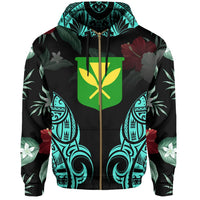 Polynesian Tropic Kanaka Maoli Hibiscus Hawaii Zip Hoodie Turquoise - Polynesian Pride