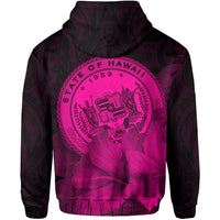 Tropic Hibiscus Seal of Hawaii Zip Hoodie Pink - Polynesian Pride