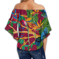 Hawaii Tropical Leaf Off Shoulder Waist Wrap Top - Power - AH - Polynesian Pride