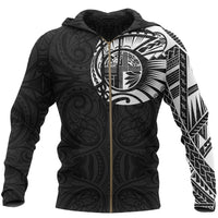 Maori Hoodie, New Zealand Tattoo Zip up Hoodie Unisex Black - Polynesian Pride