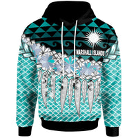 Marshall Islands Hoodie Coconut Leaves Weave Pattern Blue Unisex Blue - Polynesian Pride
