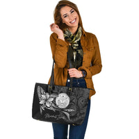 Marshall Islands Leather Tote - Fish With Plumeria Flowers Style - Polynesian Pride