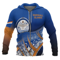 Marshall Islands Coat of Arms Zip up Hoodie Polynesian Pattern Unisex Blue - Polynesian Pride