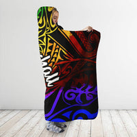Marshall Islands Hooded Blanket - Rainbow Polynesian Pattern Crest - Polynesian Pride
