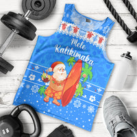 (Custom Personalised) Hawaii Christmas Men Tank Top Santa Claus Surfing Simple Style - Blue LT8 - Polynesian Pride