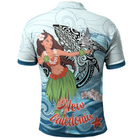 New Caledonia Polo Shirt Polynesian Girls With Shark - Polynesian Pride