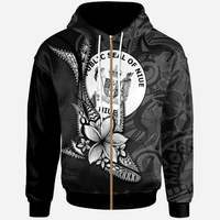 Niue Custom Zip Hoodie Fish With Plumeria Flowers Style Unisex Black - Polynesian Pride