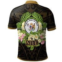 Niue Polo Shirt Polynesian Gold Patterns Collection - Polynesian Pride