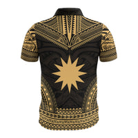 Nauru Custom Polo Shirt Nauru Flag Polynesian Chief Tattoo Gold Version - Polynesian Pride