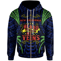 New Caledonia Zip up Hoodie Blood Runs Through My Veins Style Flag Unisex Blue - Polynesian Pride