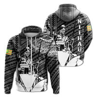 Hawaiian King Kanaka Map Polynesian Niihau Hoodie Zip White Hala Style Unisex White - Polynesian Pride