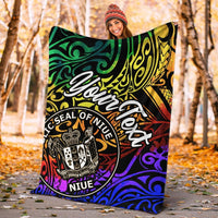 Niue Custom Personalised Premium Blanket - Rainbow Polynesian Pattern - Polynesian Pride