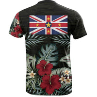 Niue T Shirt Niue Flag Hibiscus Palm Leaves - Polynesian Pride