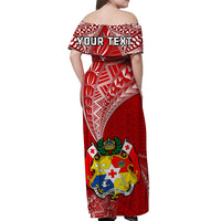 (Custom Personalised) Tonga Rugby Off Shoulder Long Dress Mate Maa Tonga Pacific Tongan Ngatu LT14 - Polynesian Pride