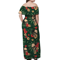 Hawaii Off Shoulder Long Dress Green Skulls with Monstera Leaves LT13 - Polynesian Pride