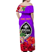 (Custom Personalised) Guam Chamorro Off Shoulder Long Dress Latte Stone Flowers Style Purple LT13 - Polynesian Pride