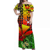 (Custom Personalised) Hawaii Flowers Off Shoulder Long Dress Color Tribal Pattern Hawaiian LT13 Women Reggae - Polynesian Pride