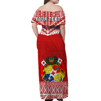 (Custom Text And Number) Tonga Rugby Matching Dress and Hawaiian Shirt Mate Maa Tonga Pacific Ngatu White LT14 - Polynesian Pride