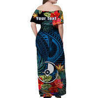 (Custom Personalised) Yap State Off Shoulder Long Dress FSM Hibiscus Flowers Mix Polynesian LT14 - Polynesian Pride