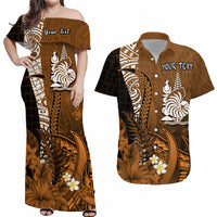 Custom New Caledonia Matching Dress and Hawaiian Shirt Nautilus Gold Polynesian Hibiscus LT13 Gold - Polynesian Pride