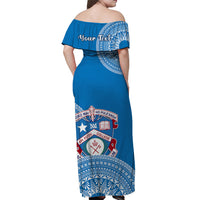 (Custom Personalised) Apifoou Tonga College Off Shoulder Long Dress Tongan Ngatu Pattern LT14 - Polynesian Pride