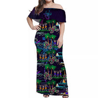 Hawaii Skeleton Dancing Off Shoulder Long Dress Halloween Hawaiian Turtle LT13 Women Purple - Polynesian Pride
