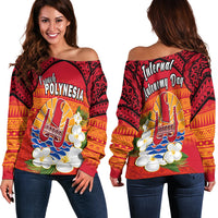 French Polynesia Off Shoulder Sweater Happy Internal Autonomy Day Special Version LT14 Women Red - Polynesian Pride