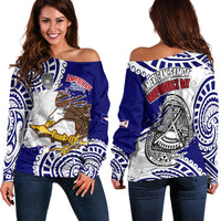 American Samoa Independence Day Off Shoulder Sweater Polynesian Special Version LT14 Women Blue - Polynesian Pride