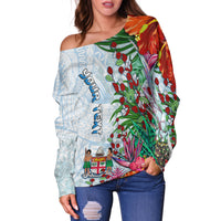 (Custom Personalised) Fiji Off Shoulder Sweater Proud Fijian Tapa mix Tagimoucia Flowers LT13 - Polynesian Pride
