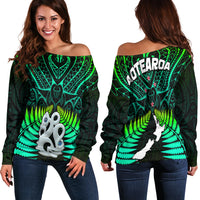 Aotearoa Fern Off Shoulder Sweater New Zealand Hei Tiki Green Style LT13 Women Green - Polynesian Pride