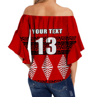 (Custom Personalised) Tonga Off Shoulder Waist Wrap Top - Tongan Pattern - Custom Text and Number LT13 - Polynesian Pride