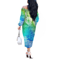 Polynesian Long Sleeves Long Dress Tapa Plumeria Style - Oceanic LT7 - Polynesian Pride
