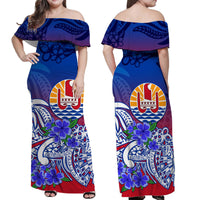 Tahiti Off Shoulder Long Dress Polynesian Floral Tribal LT9 - Polynesian Pride