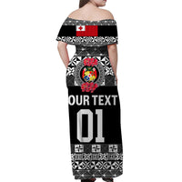 (Custom Personalised) Tonga Emancipation Day Off Shoulder Long Dress Independence Day - Simple Ngatu Heilala Flower - Black LT8 - Polynesian Pride