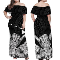 Hawaii Shaka Sign Off Shoulder Long Dress Black Version LT9 - Polynesian Pride
