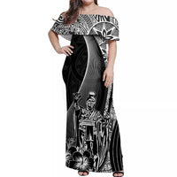 Hawaiian King Kamehameha Off Shoulder Long Dress Vibe Black Style LT6 Women Black - Polynesian Pride