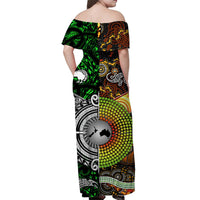 New Zealand Maori Aotearoa And Australia Aboriginal Off Shoulder Long Dress Together - Green LT8 - Polynesian Pride