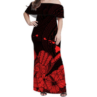 Hawaii Shaka Sign Off Shoulder Long Dress Red Version LT9 Women Red - Polynesian Pride