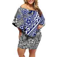Traditional Polynesian Tribal Tattoo Retro Women Off shoulder Short Dress Blue LT9 Women Blue - Polynesian Pride