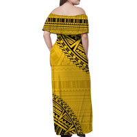 Cook Islands Tribal Personalised Off Shoulder Long Dress Island Map - Aitutaki Island LT7 - Polynesian Pride